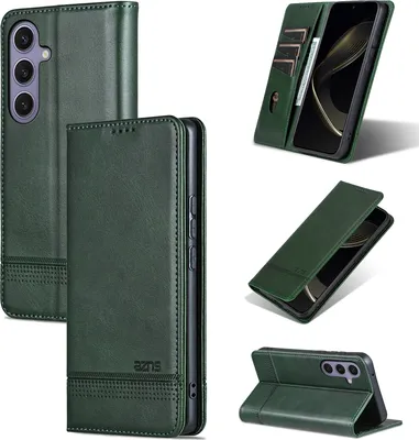 Produktbild von Leder Hülle für Samsung Galaxy S25, Klapphüllen Brieftasche Magnetverschluss Ständer Schutzhülle Grün