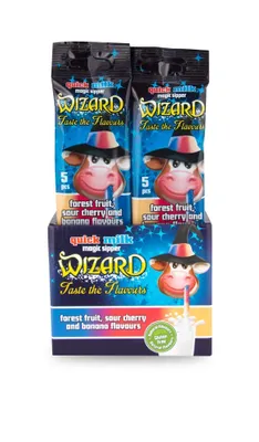 Produktbild von QUICK MILK - Wizard - Trinkhalme mit Waldfrucht, Bananen und Kirschgeschmack - 30 g