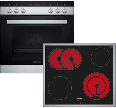 A studio shot of a Siemens oven and a separate electric hob.