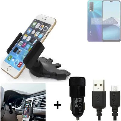 Produktbild von TOP SET K-S-Trade Autohalterung kompatibel mit Vivo Y20s CD Schlitz Halterung KFZ-Halter Radio Handy Halterung 360° drehbar DVD-Schacht inkl. Micro