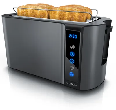 Produktbild von Arendo Langschlitz Toaster mit 2 Röstkammern und Brötchenaufsatz, Wärmeisoliertes Gehäuse, Display, Touch, Grau