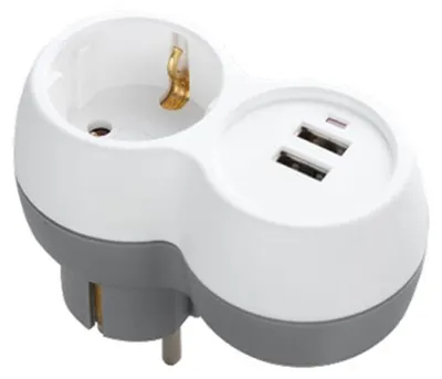 Produktbild von Technik Steckdosenadapter 1-fach mit 2x USB horizontal Weiß
