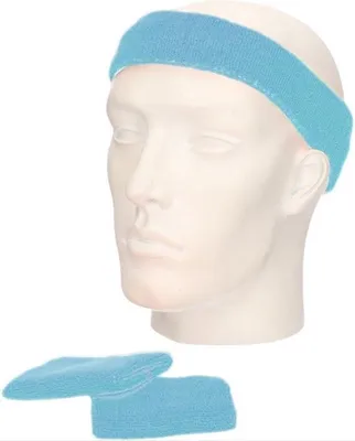 Produktbild von CHPN - Schweißband - Stirnband - Schweißband-Set - Set - Armbänder - Schweißbänder - Frottee - 3-teilig - Baumwolle - Elastisch - Hellblau - Sportband - Sportzubehör