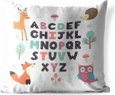 Produktbild von MuchoWow® Outdoor Kissen - Illustration Alphabet mit fröhlichen Waldtieren - 40x40 cm - Wetterfest - Lounge Kissen - Kopfkissen - Interieur - Polster mit Bild