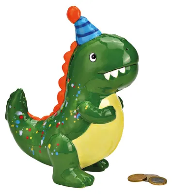 Productafbeelding van Spaarpot Dino van keramiek groen (B/H/D) 18x22x10cm