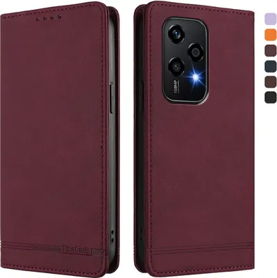 Obrázek produktu pro Pouzdro pro Honor 200 Lite, retroPolyuretankožené flip pouzdro s stojánkem a přihrádkami na karty Červený