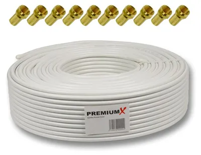 Produktbild von PremiumX 50m BASIC Koaxialkabel 135dB 4-fach SAT Koax Kabel 10x F-Stecker