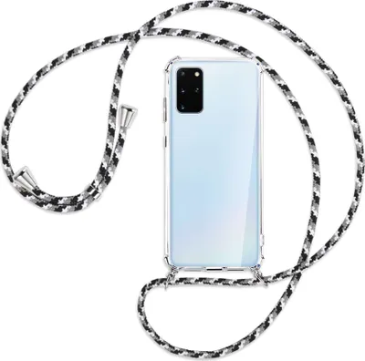 Produktbild von Handykette Backcover-Schutzhülle mit Band (Metall silberfarben) für Samsung Galaxy S20 Plus - schwarz/grau/weiß