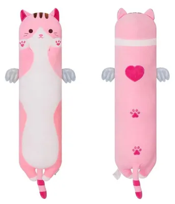 Immagine prodotto di Omgoods - Cuscino a forma di gatto in peluche, lungo, color rosa, 70 cm