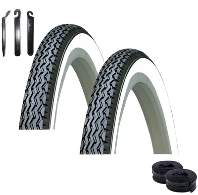 Immagine prodotto di 2 pneumatici per bicicletta Kenda K-133, misura 37-590 (26 x 1 3/8), colore nero/bianco, + 2 camere d'aria compatibili, inclusi levagomme