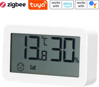 Produktbild von Tuya ZigBee Digitales Innenthermometer, Hygrometer, genaue Temperatur- und Luftfeuchtigkeitsanzeige, Monitor mit Komfortanzeige, ¡æ/šH-Schaltzeitanzeige, kompatibel mit Alexa und Google Assistant fuer Zuhause, Buero, Babyzimmer, Gewaechshaus