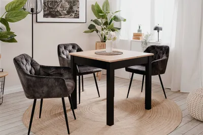 Produktbild von Esstisch >Coburg< ausziehbar 120cm, Artisan Eiche / schwarz - 80/120x76,5x80cm (BxHxT)