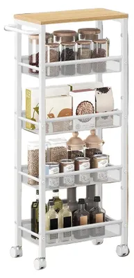 Obrázek produktu pro Mobilní úložný vozík – ocelová konstrukce – 22 x 45,4 x 99,6 cm – hnědá/bílá