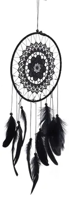 Traumfänger, schwarze Federn, Wanddeko, 52 g, 50 cm