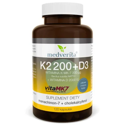Produktbild von Medverita K2 MK-7 200 µg + D3 2000 IU – Hochdosiert, 120 Kapseln