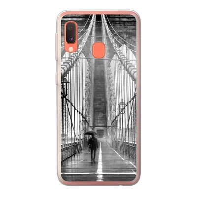 Produktbild von MuchoWow® Handyhülle Schutzhülle Hülle für Samsung Galaxy A20e Brooklyn Bridge während des Regens in Schwarz und Weiß Silikon Softcase Handy Hülle - Abdeckung