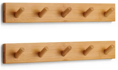 Produktbild von Garderobenhaken aus Holz (2 Stück) – Garderobenständer aus Holz mit 5 Haken – 43 cm – Wandgarderobenhaken – Wandgarderobe für Flure, Kleiderschränke, Schlafzimmer und Badezimmer