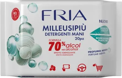 Immagine prodotto di Fria MilleusiPiù Igienizzanti Formula 70% Alcol, 18 Confezioni Tascabili da 20 Salviette