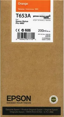 Obrázek produktu pro Epson T653A Orange Ink Cartridge (200ml), Oranžová, Inkoust na pigmentové bázi, 200 ml, 1 kusů