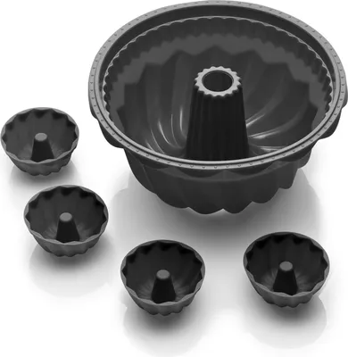 Produktbild von Coolinato Silikon Gugelhupf Set 5tlg. GRAU, inkl. Rezepte