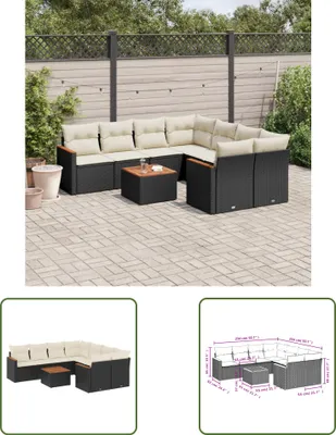 Produktbild von The Living Store 9-tlg. Garten-Sofagarnitur mit Kissen Schwarz Poly Rattan