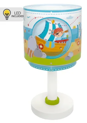Produktbild von Kinder Tischlampe Piraten-Design mit LED Nachtlicht und Doppelschirm