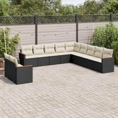Produktbild von 11-tlg. Garten-Sofagarnitur - mit Kissen Schwarz Poly Rattan - Gartenmöbelset 3258528
