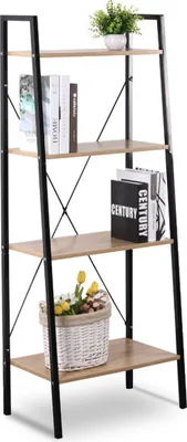 Produktbild von Happyment Industrielles Bücherregal Zita – 4 Ebenen – Schwarz/Eiche – Bücherregal – Wohnzimmer, Schlafzimmer und Kinderzimmer – Holz/Metall – 60x35x148 cm