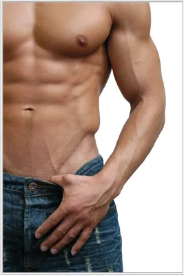 Produktbild von Wallario Wandbild Halbnackter Mann mit Jeans, Größe: 61 x 91,50 cm, Poster mit weißem Aluminiumrahmen