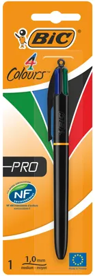 Obrázek produktu pro BIC 4 Colours Pro, Zasouvací propiska se sponou, Černá, Modrá, Zelená, Červená, 1 kusů