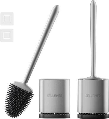 Produktbild von WC-Bürste Sellemer 2 Stück Silikon-Toilettenbürste mit Halter: Wand-/Bodenmontage-Toilettenbürste, mit schnell trocknendem Halter, flexibler Silikonsc