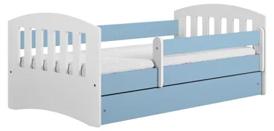 Image de Lit d'enfant 180x80 avec matelas, protection contre les chutes, sommier à lattes & tiroir en bleu 80 x 180 filles garçons Lit Skandi Lit d'adolescent