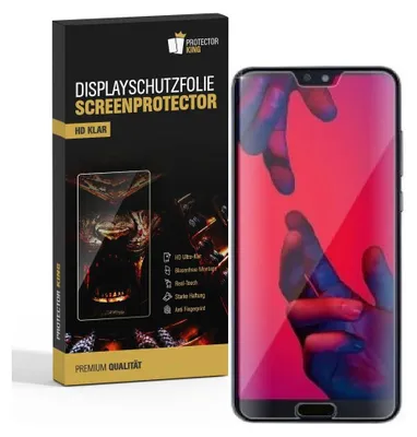 A product box for a screen protector, with a smartphone displayed on the right.
