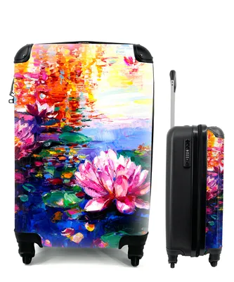 Produktbild von MuchoWow® Koffer Handgepäck Trolley Rollkoffer Kleine Reisekoffer mit 4 Rollen - Gemälde - Öl - Seerose - Wasser - Cabin Size < 55x40x23 cm & 55x40x20 cm - Fotokoffer - Kabinenkoffer - Boardgepäck - Reise-Box - Reisekoffer - Reisegepäck - Koffer mit Bild - Trolley für Kinder