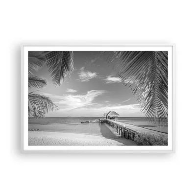 Produktbild von Gerahmtes Poster - Weißer Rahmen - Himmlisch Strand Monochrom - 100x70 cm - Wand Bild - Wanddeko - Wandbilder - Kunstposter - Wandposter - Bilderrahmen - Bilder - Kunstdruck - P2WAA100x70-4750