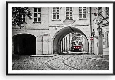 Produktbild von Gerahmtes Poster - Schwarzer Rahmen - Tschechisch Straßenbahn Prag - 91,5x61 cm - Wand Bild - Wanddeko - Wandbilder - Wandposter - Bilderrahmen - Bilder - Kunstdruck - Wandbild - P2BAA91x61-4193
