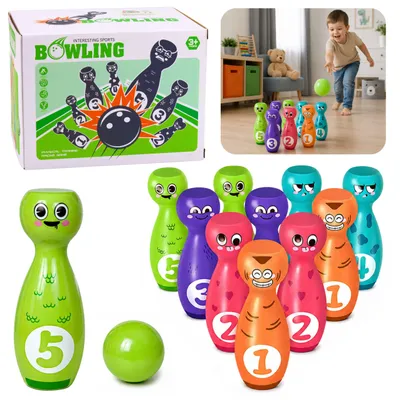 Produktbild von Bowling mit Smiley-Gesichtern, Lernspiel für Kinder, Geschicklichkeitssport, 10-tlg.