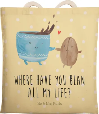 Produktbild von Mr. & Mrs. Panda Beuteltasche Kaffee Bohne - Gelb Pastell - Geschenk, Zufriedenheit, Tasche, Kaffeebohne, Genuss, Stoffbeutel, Beutel, shopping bag, Lustige Sprüche, Tote