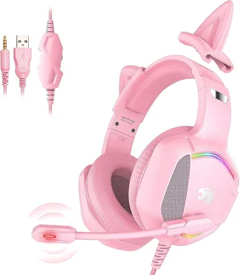 Immagine prodotto di Cuffie da gioco con orecchie da gatto rimovibili, illuminazione RGB, audio surround stereo, microfono con cancellazione del rumore, compatibili con PC, PS4, PS5, Xbox, Mac e laptop
