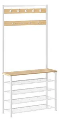 Produktbild von Garderobenständer mit Schuhregal 5 Ebenen Weiß/Holzfarbe 80x32x190 cm