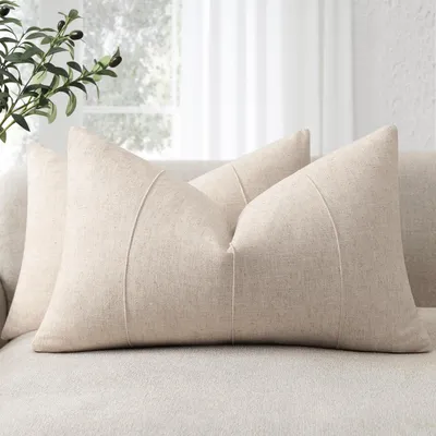 Productafbeelding van Kussensloopsets, 40x60 cm, beige, 2 stuks, linnen-katoen, gestreept patroon