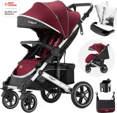 Produktbild von Daliya® Rapidy Buggy / Kinderwagen 0-36 Monate / Sportwagen mit Liegeposition / Wickeltasche, Winterfußsack, Ess- & Spieltisch und mehr Linen Rot – Silber