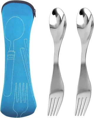 Produktbild von 2-in-1 Göffel Spork Set, 2 Stück, Edelstahl, für Camping