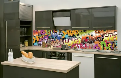Produktbild von Küchenrückwand Folie selbstklebend GRAFFITI 260 x 60 cm - Klebefolie - Dekofolie - Spritzschutz für Küche -