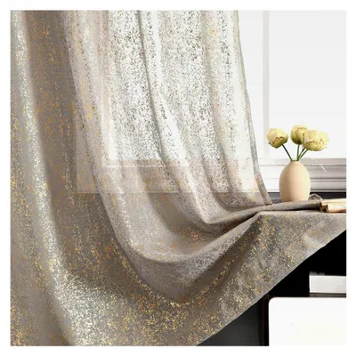 Produktbild von Durchsichtige Vorhänge in Metallic Grau mit Goldfolie, 96 Zoll Länge für Wohnzimmer, 2 Paneele