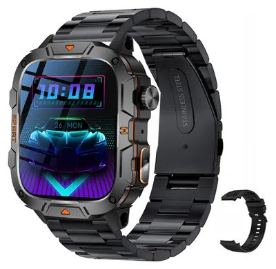 Image de Montre connectée d'extérieur avec lampe LED, plus de 100 modes sportifs, suivi de la santé, étanchéité IP68, bracelet en acier noir