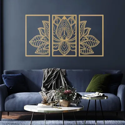 Produktbild von Lotus-Blume Metall Wanddeko Set Religion Glaube Mandala Wohnzimmer Büro Yoga Gold