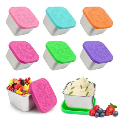 Produktbild von 6 Stück Edelstahl Lebensmittelbehälter - 180 ml stapelbare Snackdosen mit auslaufsicheren Deckeln