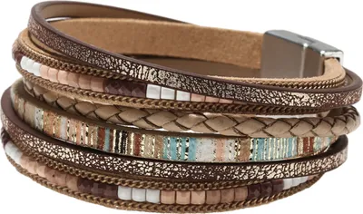 Produktbild von Böhmen Mehrschichtiges Damenarmband Kunstleder Ethno Boho Stil Handgefertigt Mädchen Manschettenarmband Modeschmuck