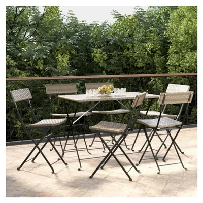 Produktbild von Bistrostühle 6 Stück, klappbar, Gartenstühle, Balkonstuhl, Terrassenstuhl, Stühle für draußen, grau Poly Rattan und Stahl